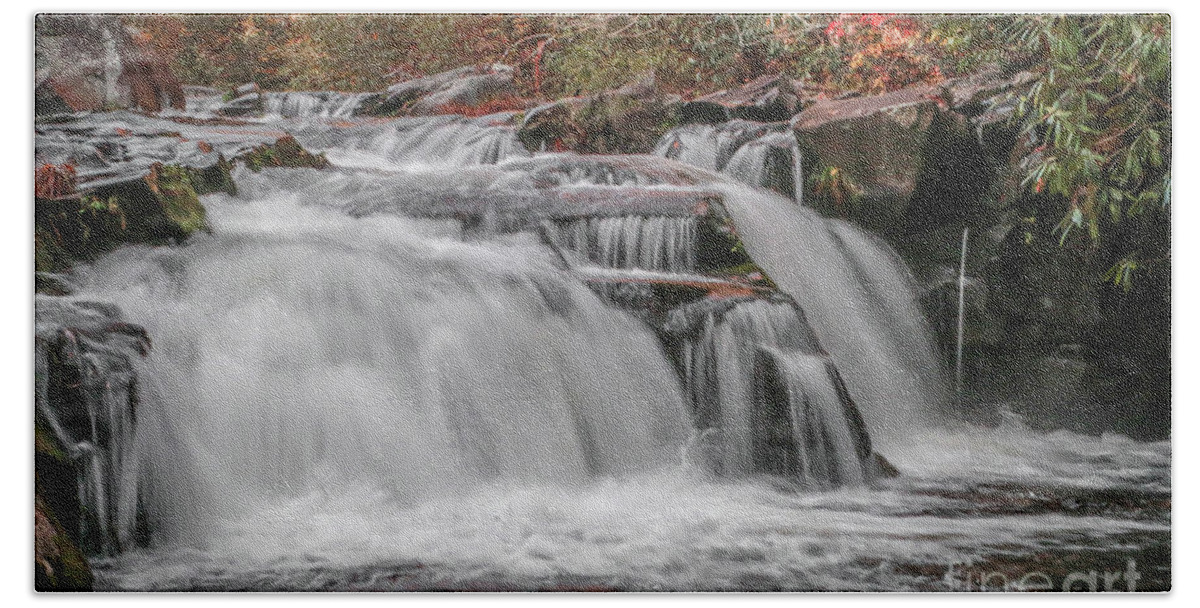 Water Hand Towel featuring the photograph Downstream Plunge by Tom Claud