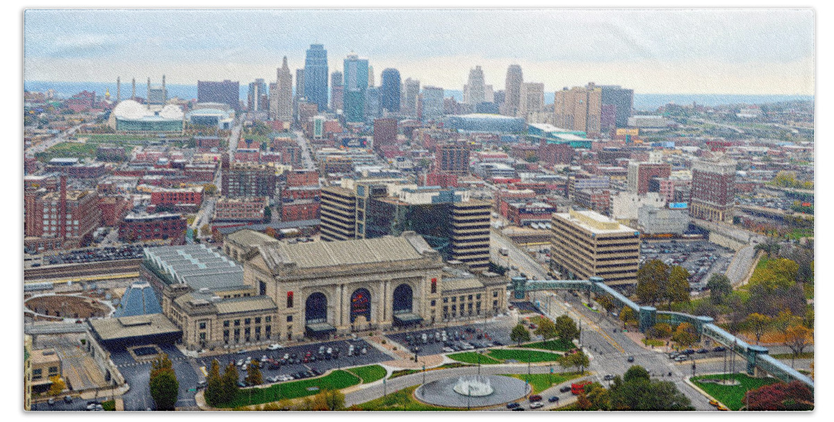 Union Station Bath Towel featuring the photograph Downtown Kansas City from Liberty Memorial Tower by Catherine Sherman