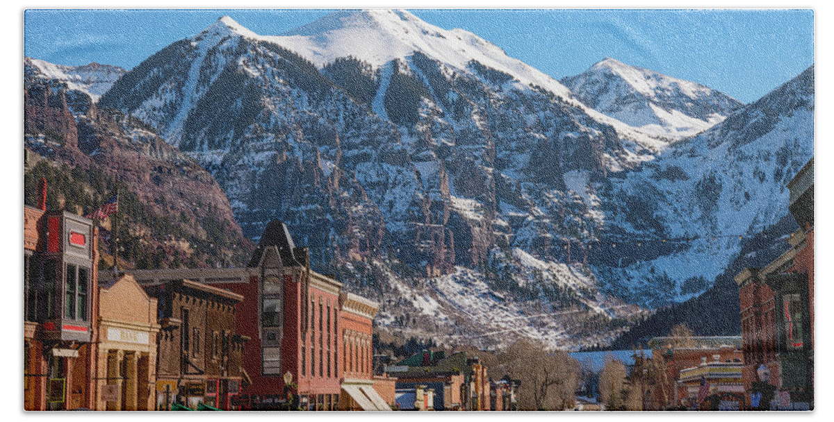 Colorado Bath Towel featuring the photograph Downtown Telluride by Darren White