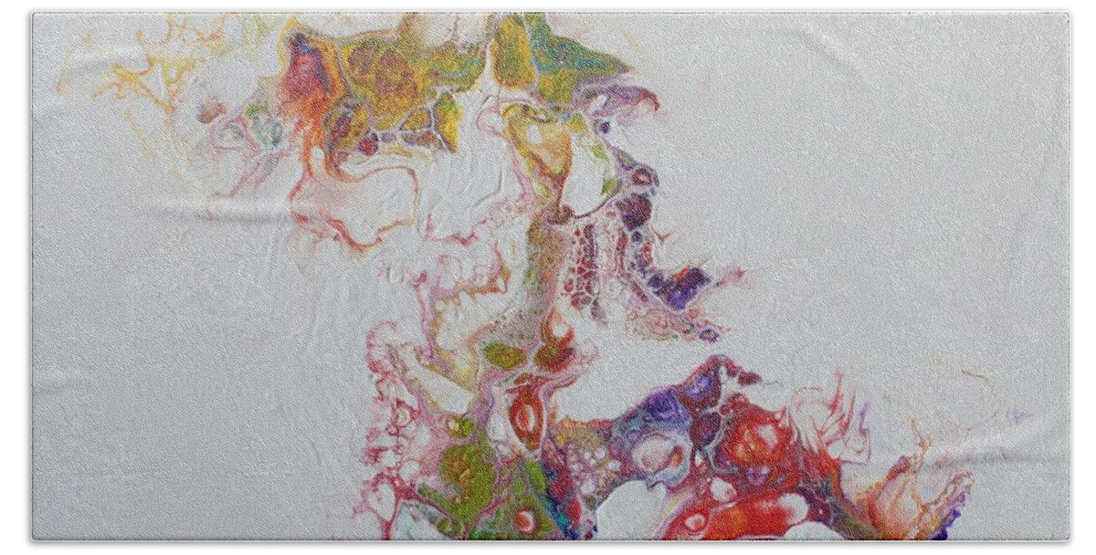 Abstract Bath Sheet featuring the painting Dragon Breath I by Jo Smoley