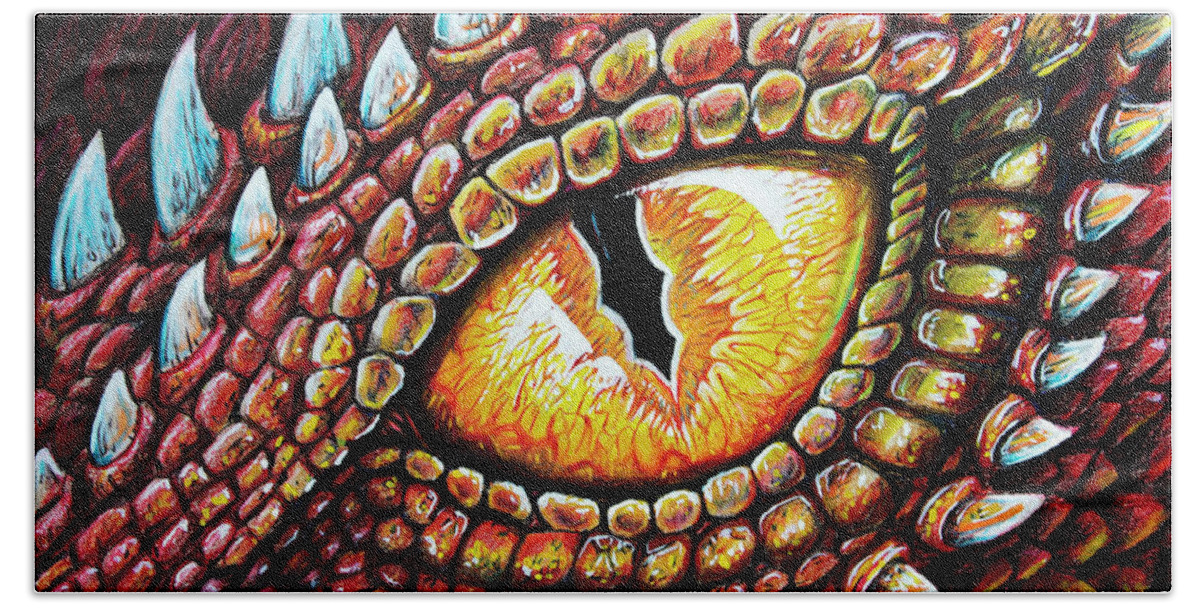 Dragon Bath Towel featuring the drawing Dragon Eye by Aaron Spong