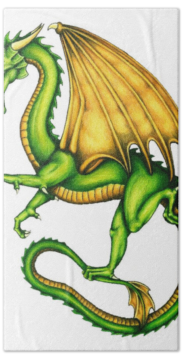 Dragon Hand Towel featuring the drawing Dragon by Sheryl Unwin