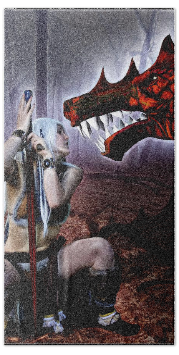 Fantasy Hand Towel featuring the painting Dragon Whisperer by Jon Volden