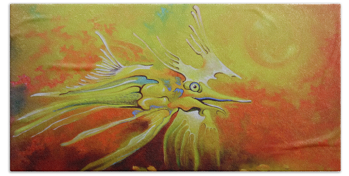 Animals Hand Towel featuring the painting Dragonfish by Alexa Szlavics