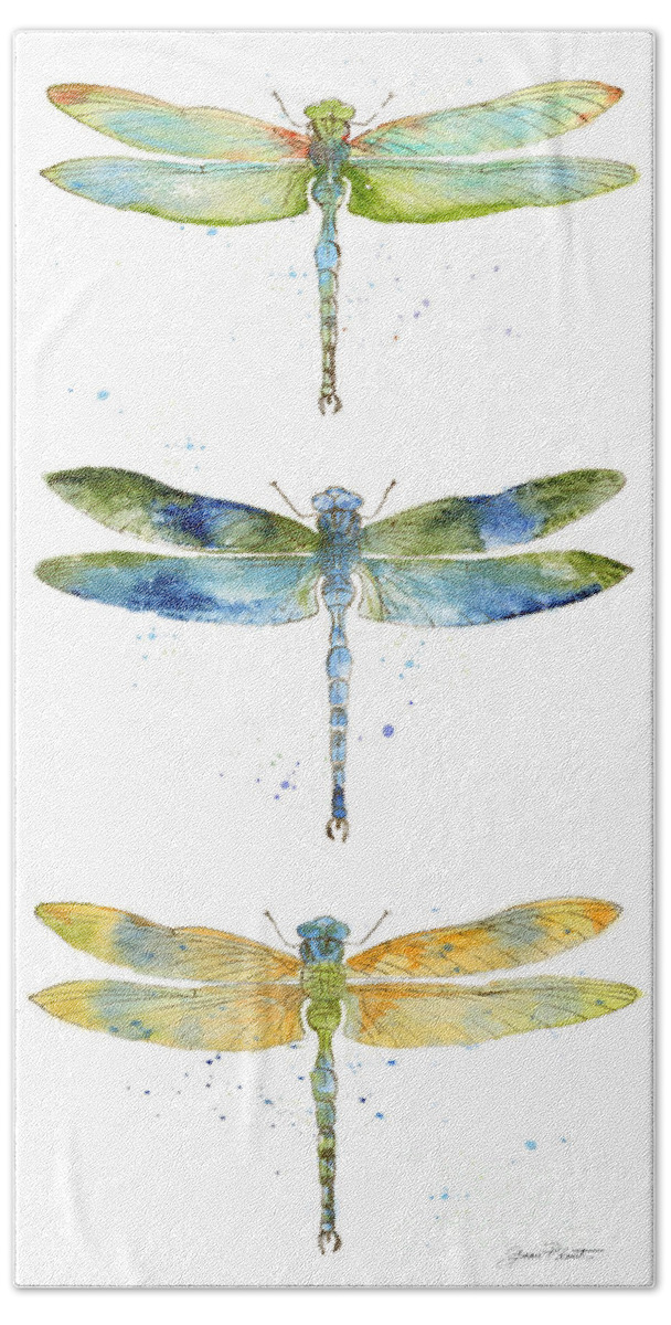 Jean Plout Hand Towel featuring the painting Dragonfly Bliss-JP3443 by Jean Plout