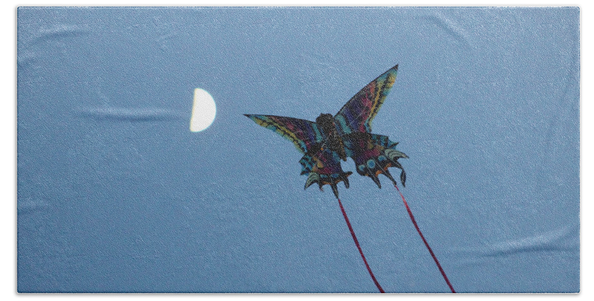 Toys Bath Towel featuring the photograph Dragonfly Chasing The Moon by Robert Banach