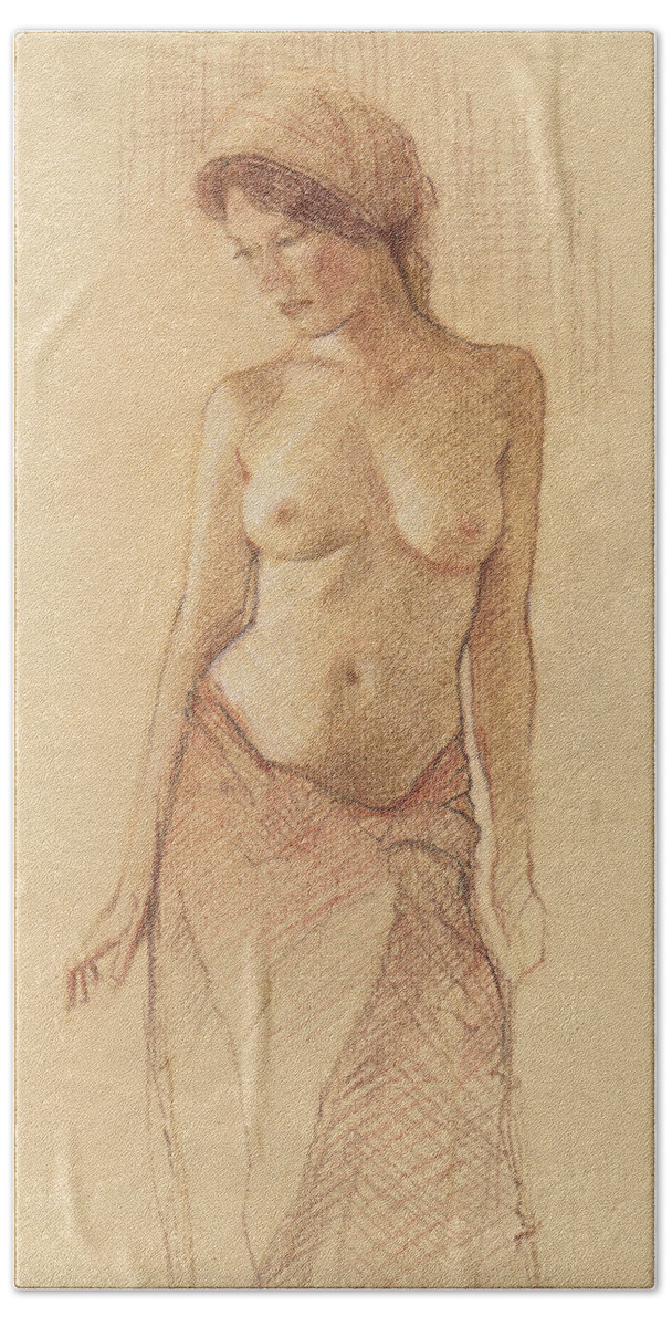 Breasts Hand Towel featuring the drawing Draped Figure by David Ladmore