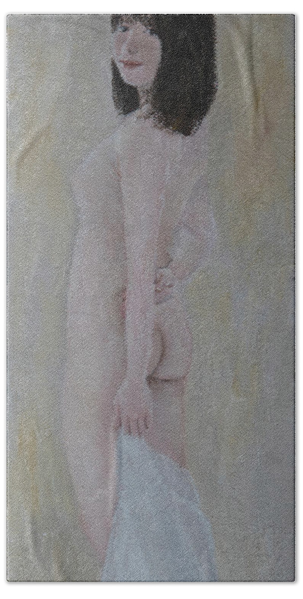 Nude Hand Towel featuring the painting Draped nude by Masami Iida