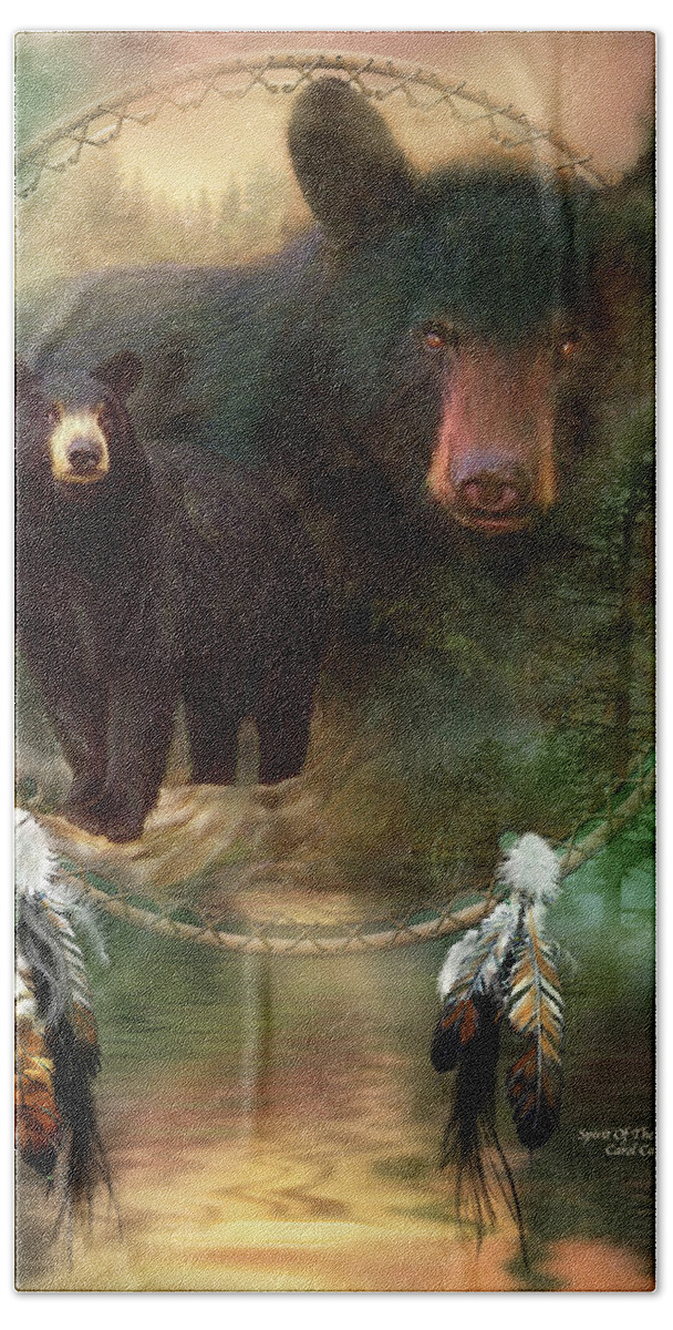 Carol Cavalaris Bath Towel featuring the painting Dream Catcher - Spirit Of The Black Bear by Carol Cavalaris