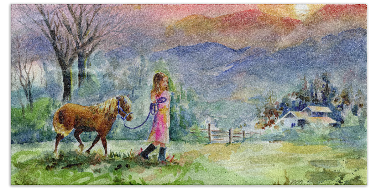 Miniature Horses Hand Towel featuring the painting Dreaming Big by Joan Chlarson