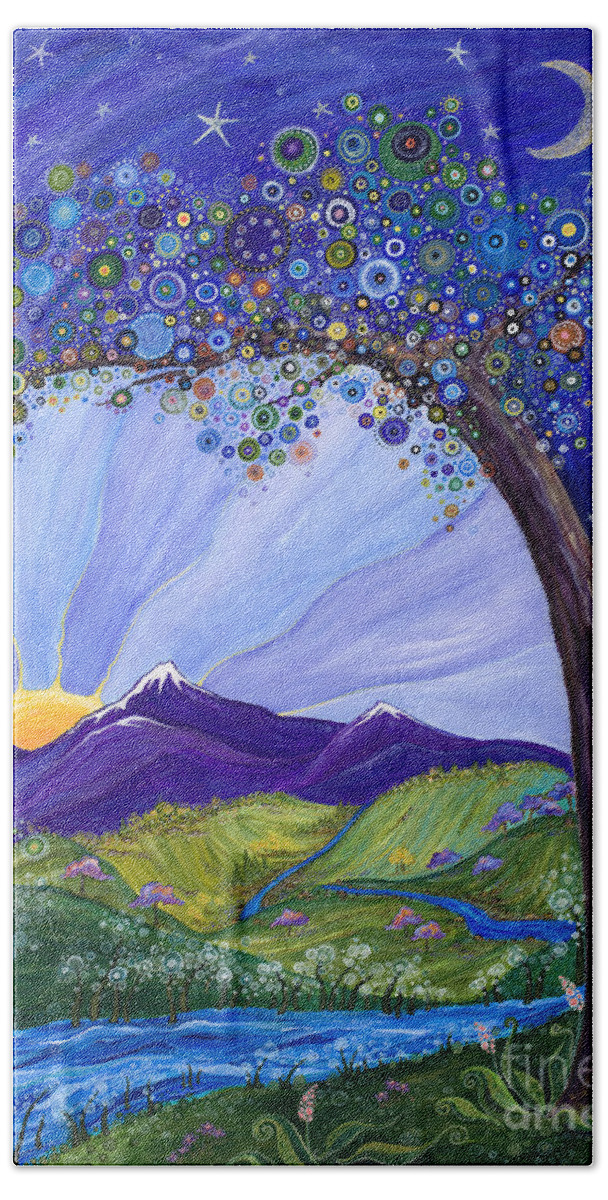 Moon Bath Towel featuring the painting Dreaming Tree by Tanielle Childers