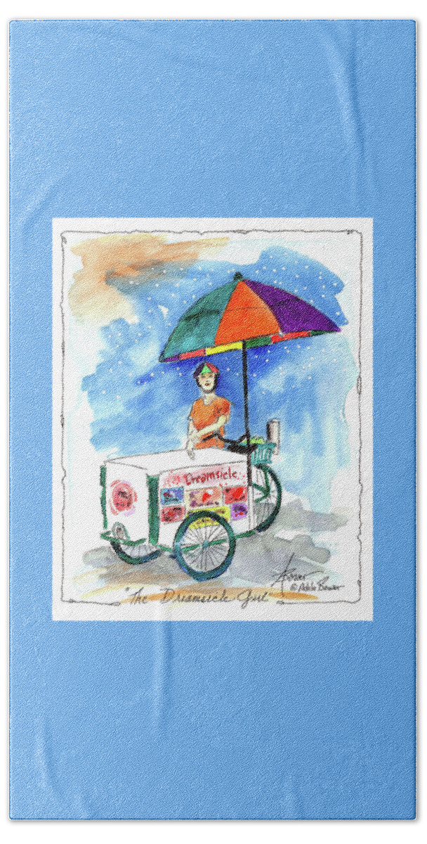 Ice Cream Bath Towel featuring the painting Dreamsicle Girl by Adele Bower