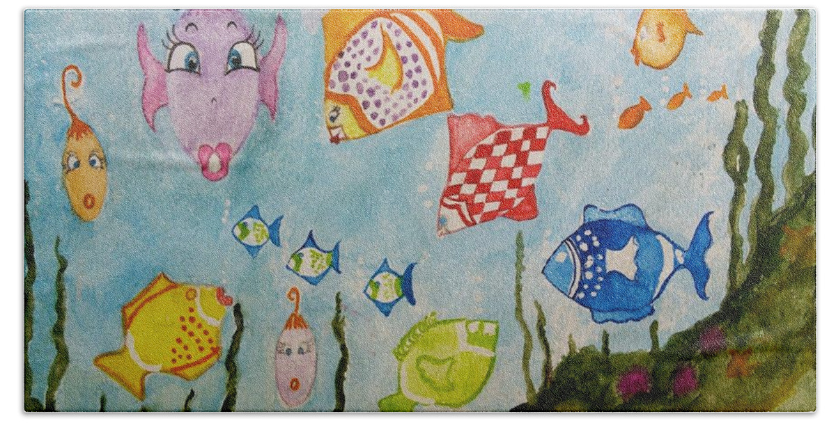 Fish Bath Towel featuring the painting Dressed Up Fish by Susan Nielsen