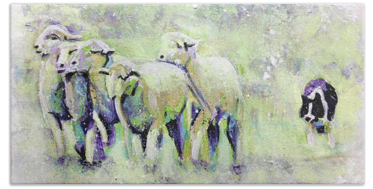 Sheep Hand Towel featuring the painting Driving Sheep by Steve Gamba