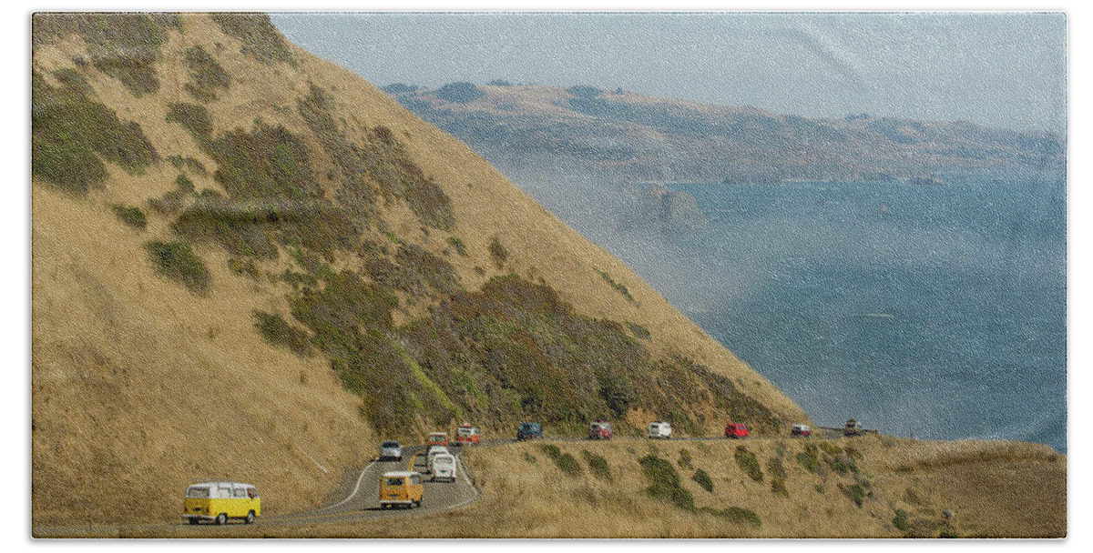 Richard Kimbrough Hand Towel featuring the photograph Driving the California Coast in A VW with Friends by Richard Kimbrough