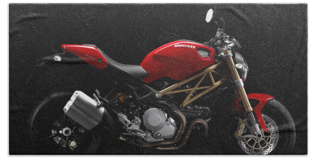 Ducati Monster 796 Corse Stripe Hand Towel featuring the digital art Ducati Monster 796 Corse Stripe by Super Lovely