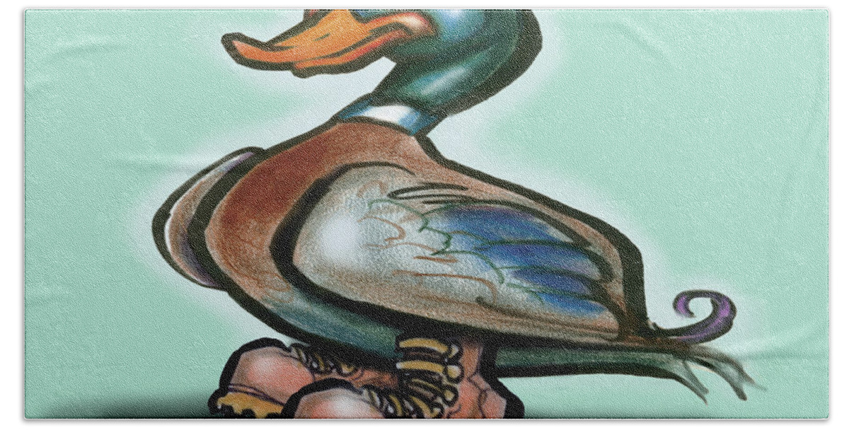 Duck Bath Sheet featuring the digital art Duck in Work Boots by Kevin Middleton