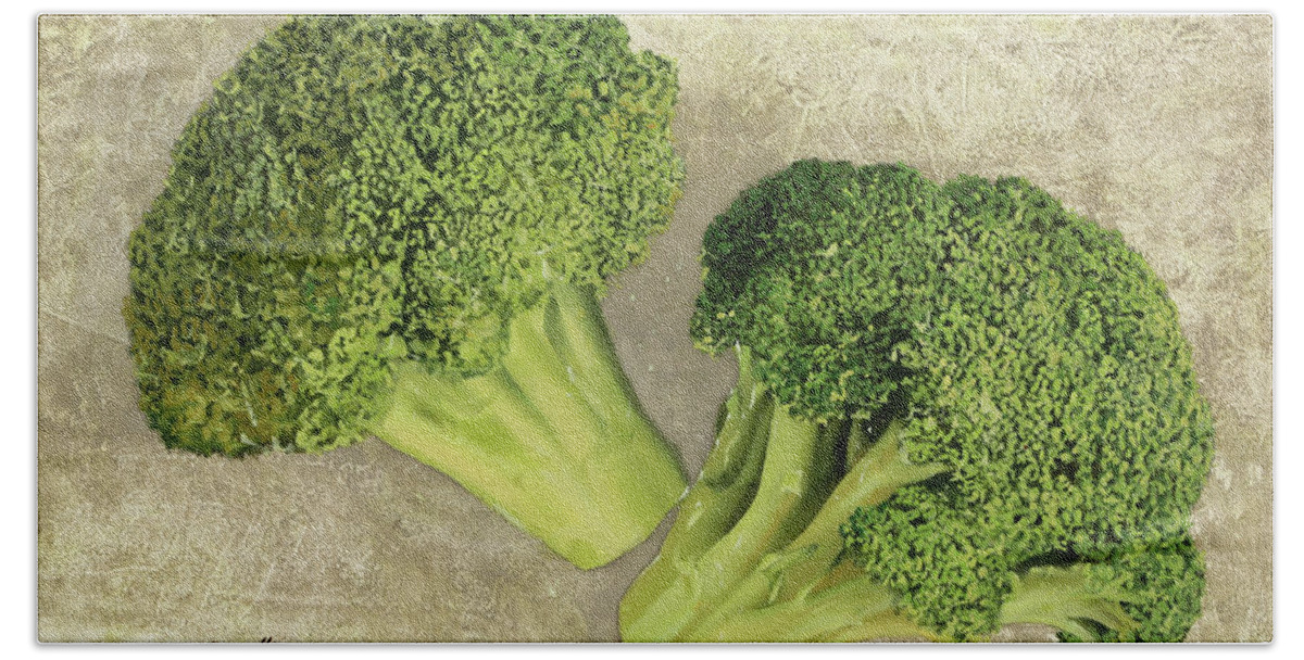 Broccoli Hand Towel featuring the painting Due Broccoletti by Guido Borelli