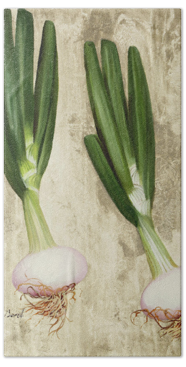 Onions Hand Towel featuring the painting Due Cipollotti by Guido Borelli