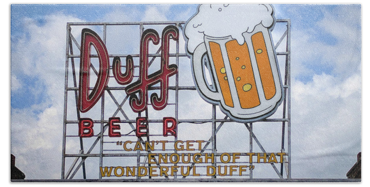 Duff Beer Sign Bath Towel featuring the photograph Duff Beer Sign by Wade Brooks