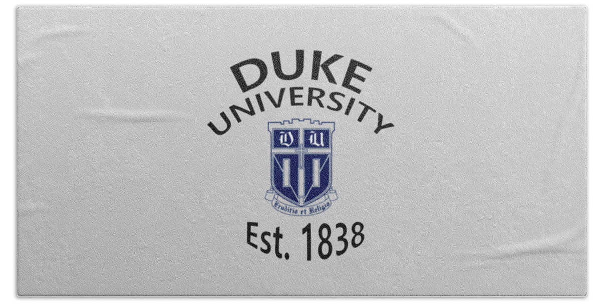 Duke University Bath Towel featuring the digital art Duke University Est 1838 by Movie Poster Prints