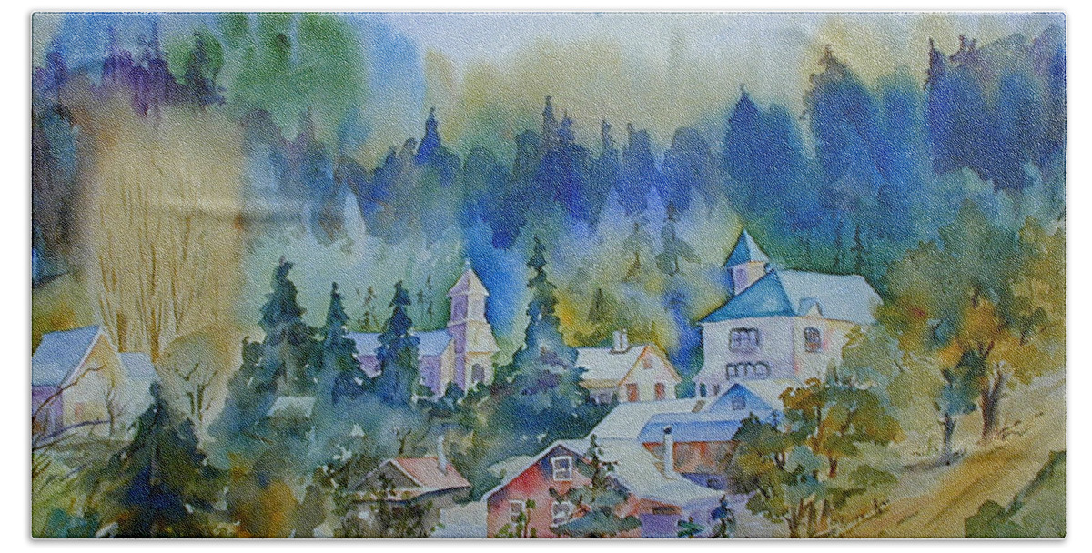 California Gold Country Hand Towel featuring the painting Dutch Flat Hamlet#3 by Joan Chlarson