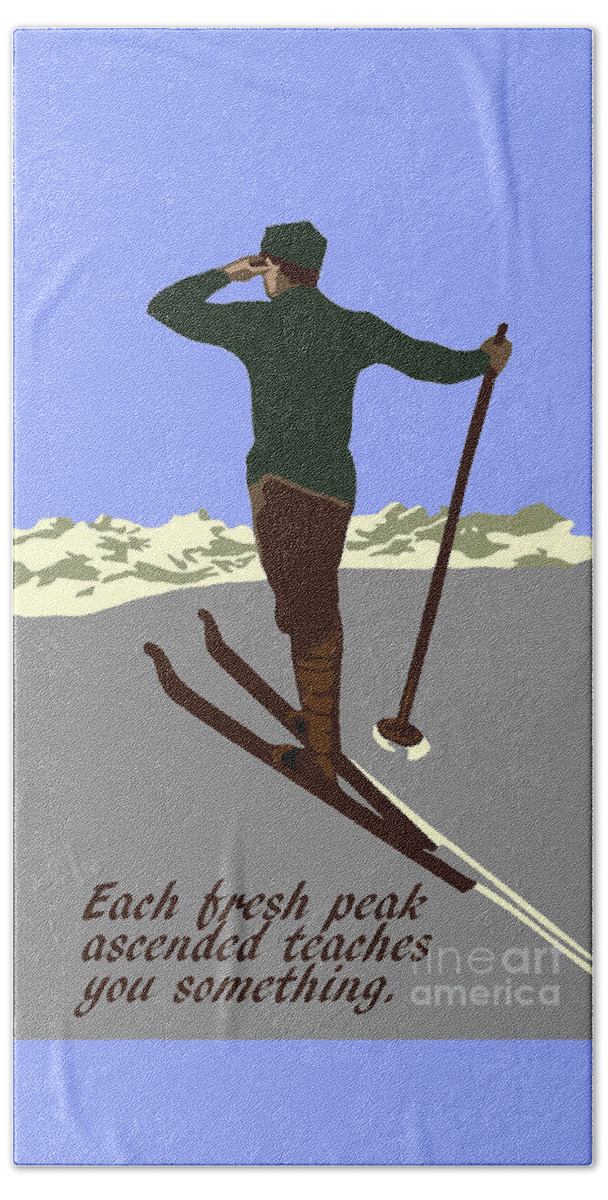 Ski Bath Towel featuring the drawing Each fresh mountain peak by Heidi De Leeuw