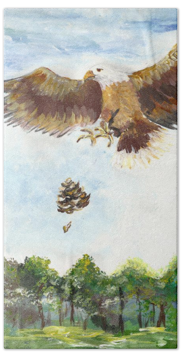 Eagle Hand Towel featuring the painting Eagle by Karen Ferrand Carroll