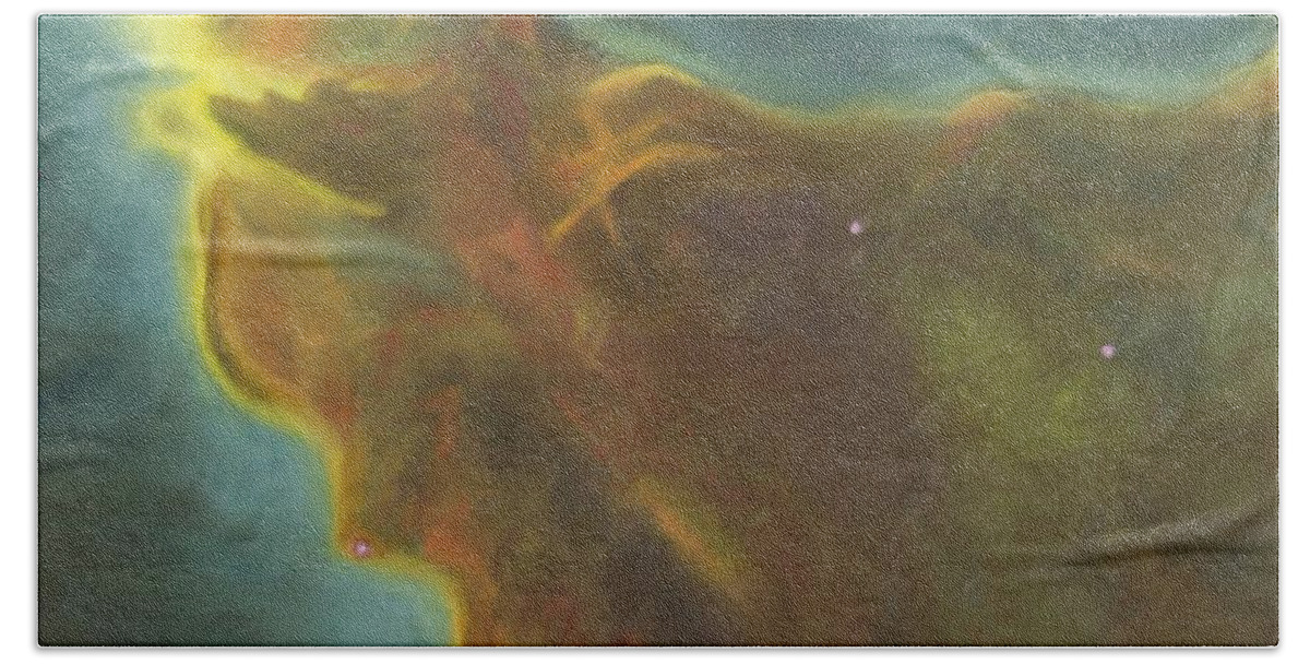 Nebula Hand Towel featuring the painting Eagle Nebula by Neslihan Ergul Colley