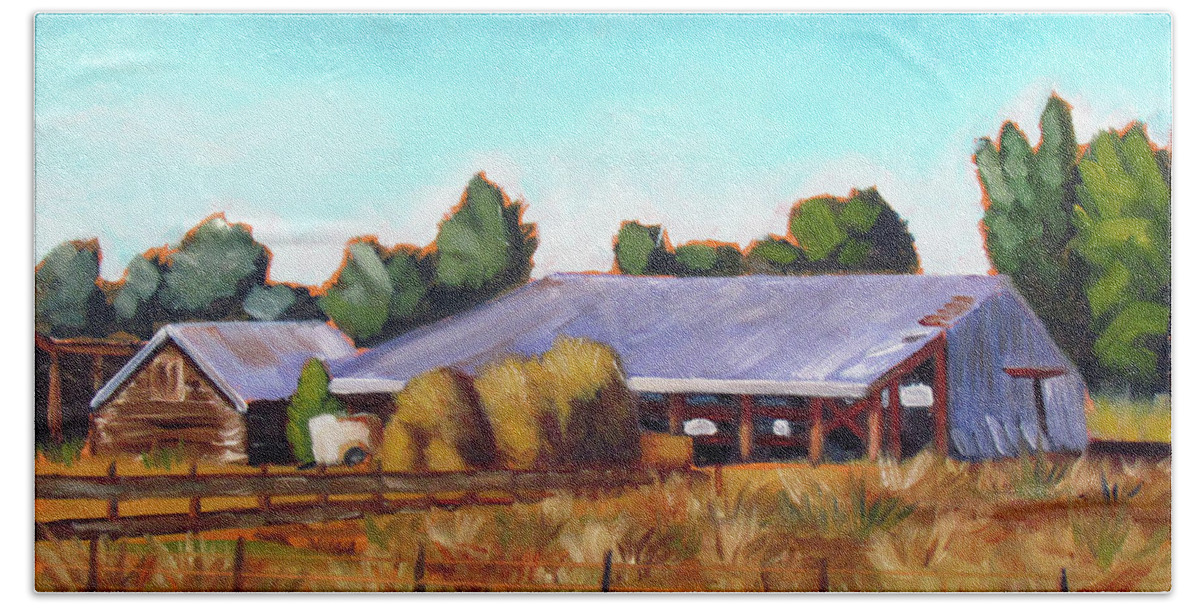 Eagle Hand Towel featuring the painting Eagle Road Barn by Kevin Hughes