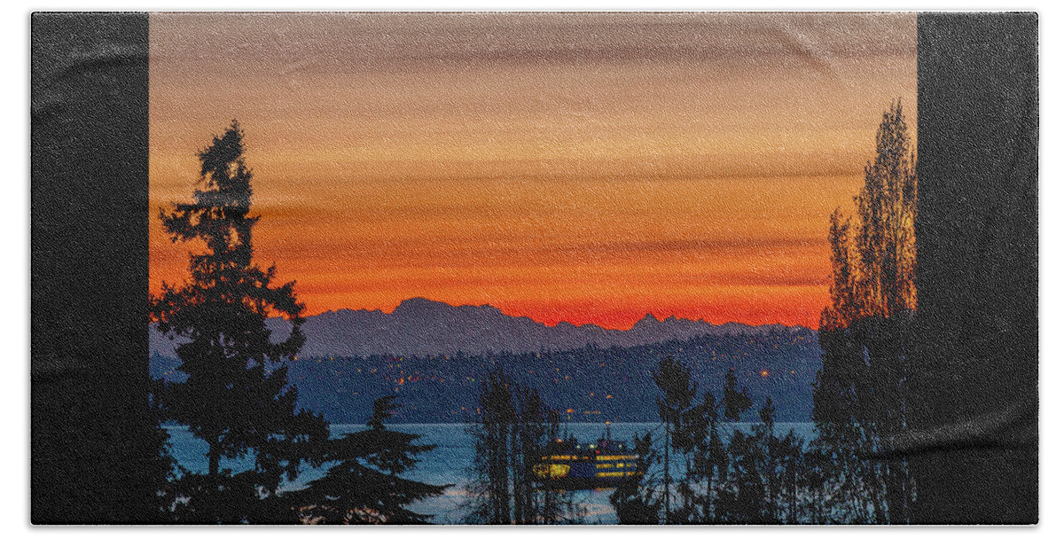 West Seattle Hand Towel featuring the photograph Orange Stripes in an April Sky by E Faithe Lester