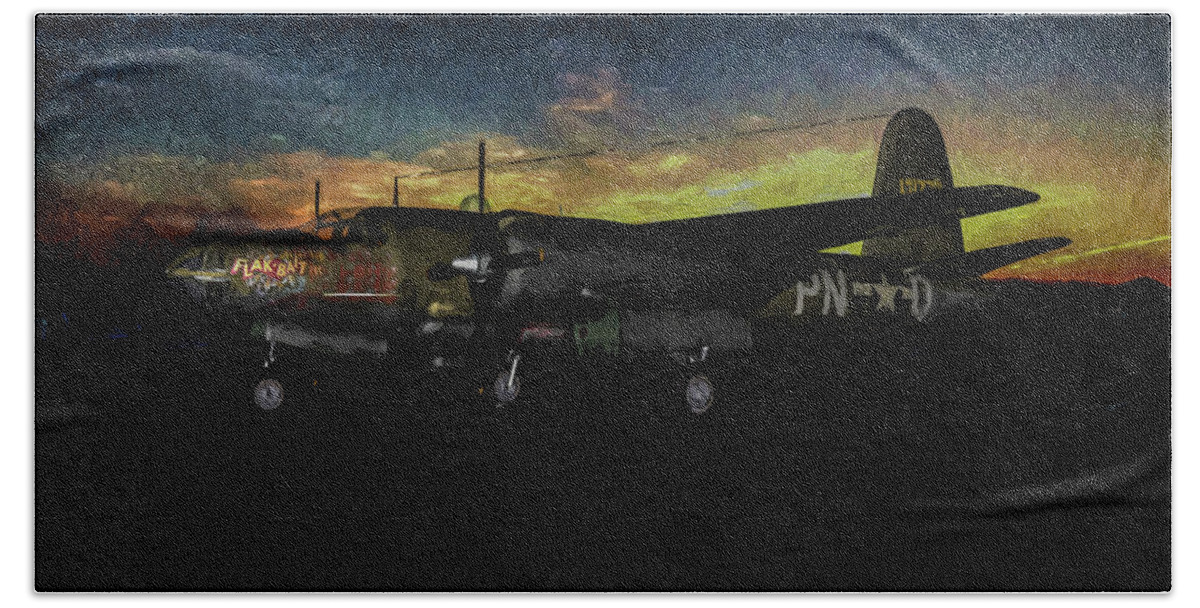 Martin B-26 Marauder Bath Towel featuring the digital art Early Morning Mission for Flak Bait - Oil by Tommy Anderson