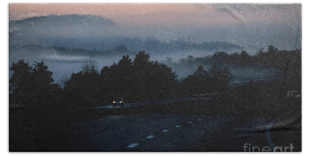 Road Bath Towel featuring the photograph Early Morning Road Trip by Lois Bryan