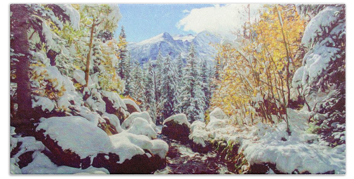 Colorado Bath Towel featuring the photograph Early Snow by Eric Glaser