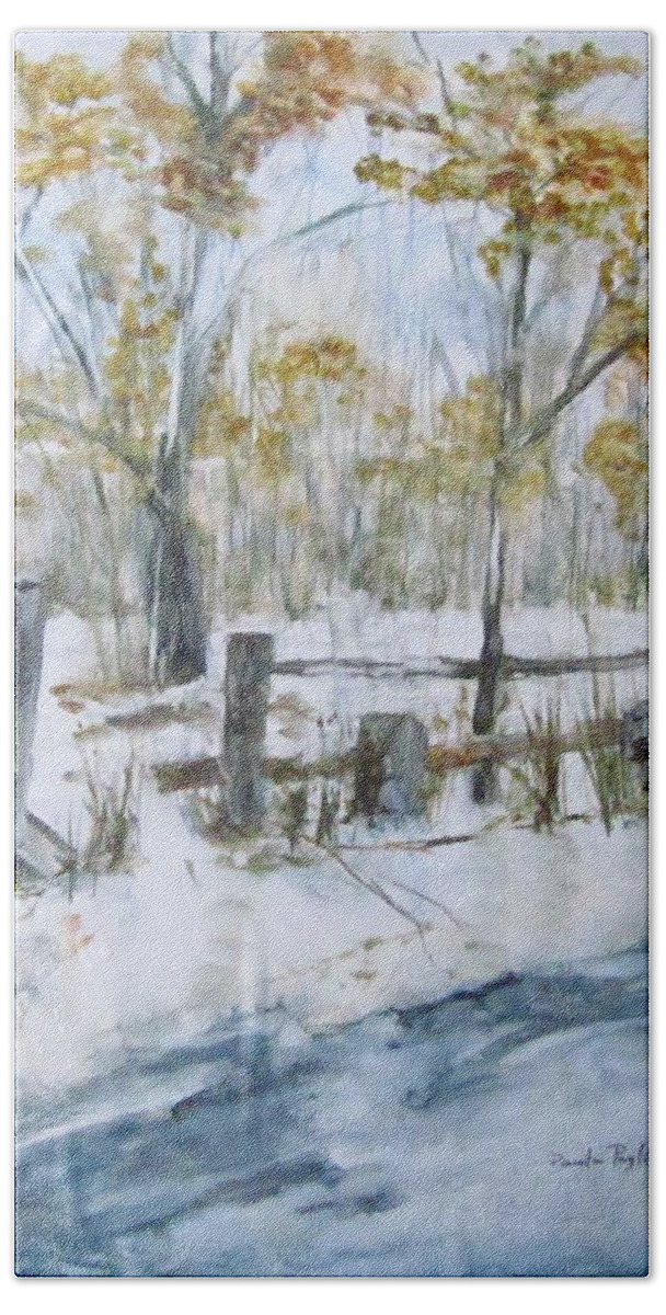 Early Spring Bath Towel featuring the painting Early Spring Snow by Paula Pagliughi