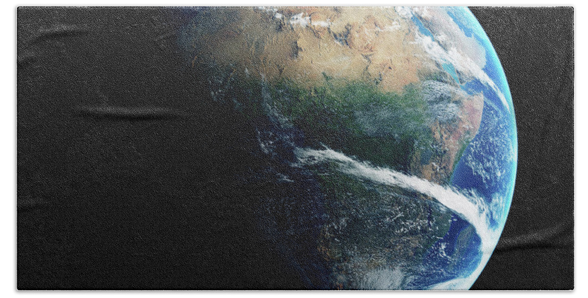 Earth Bath Towel featuring the photograph Earth day and night space view by Johan Swanepoel
