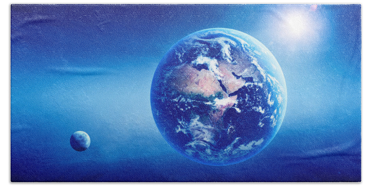 Earth Bath Sheet featuring the photograph Earth sunrise deep space by Johan Swanepoel