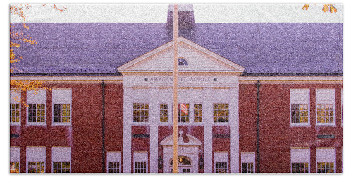 School Bath Sheet featuring the photograph East Hampton school by Nicholas Sirois