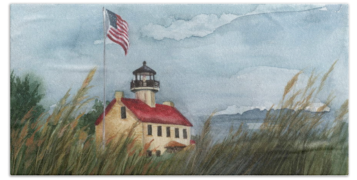 East Point Lighthouse Hand Towel featuring the painting East Point Lighthouse by Nancy Patterson