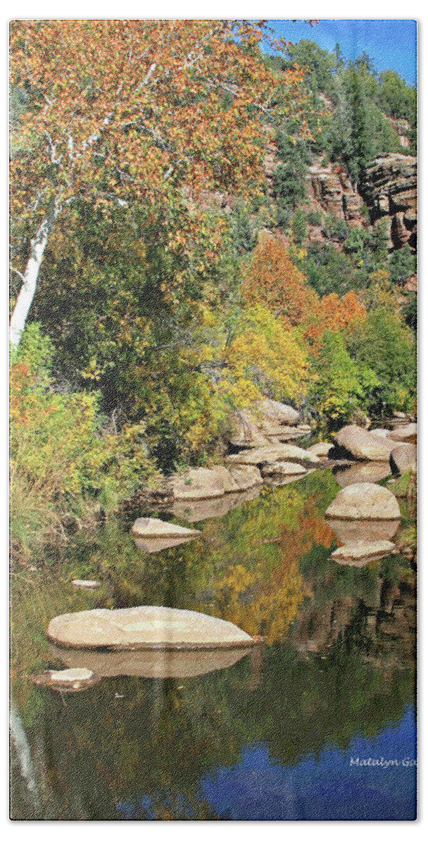 Fall Bath Towel featuring the photograph East Verde Fall Crossing by Matalyn Gardner