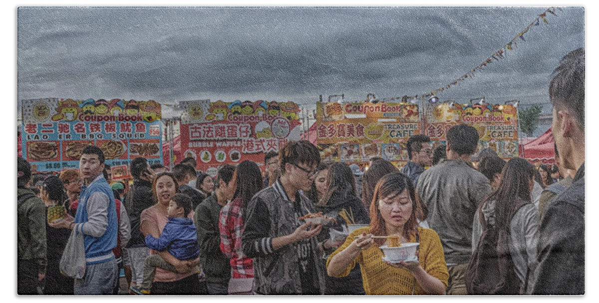 Korean Bath Towel featuring the photograph Eating Noodles at Night Market by Darryl Brooks