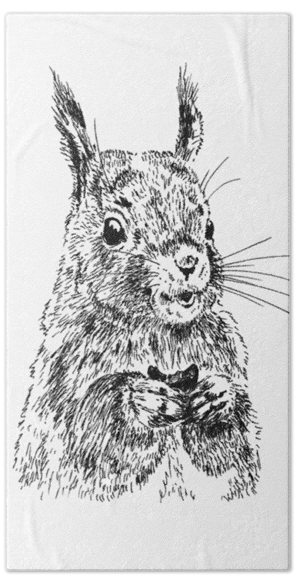 Squirrel Bath Towel featuring the painting Eating Squirrel by Masha Batkova