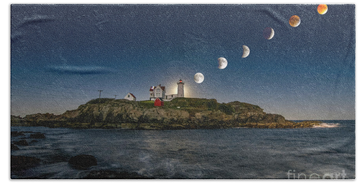 Nubble Lighthouse Hand Towel featuring the photograph Eclipsing the Nubble by Scott Thorp