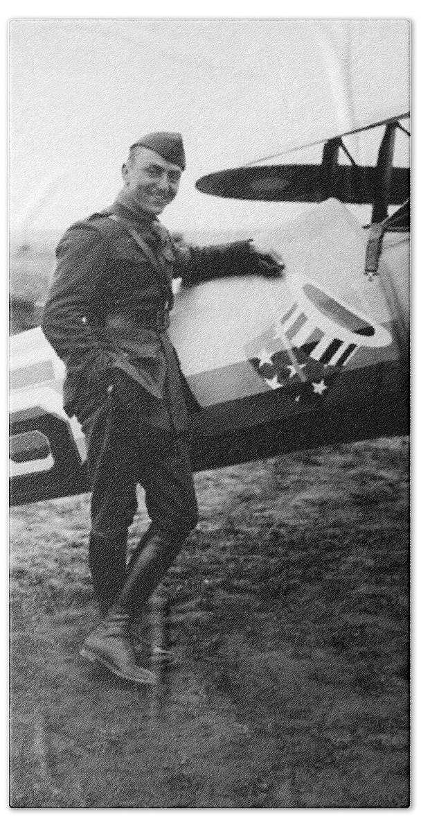 Eddie Rickenbacker Hand Towel featuring the photograph Eddie Rickenbacker - WW1 American Air Ace by War Is Hell Store
