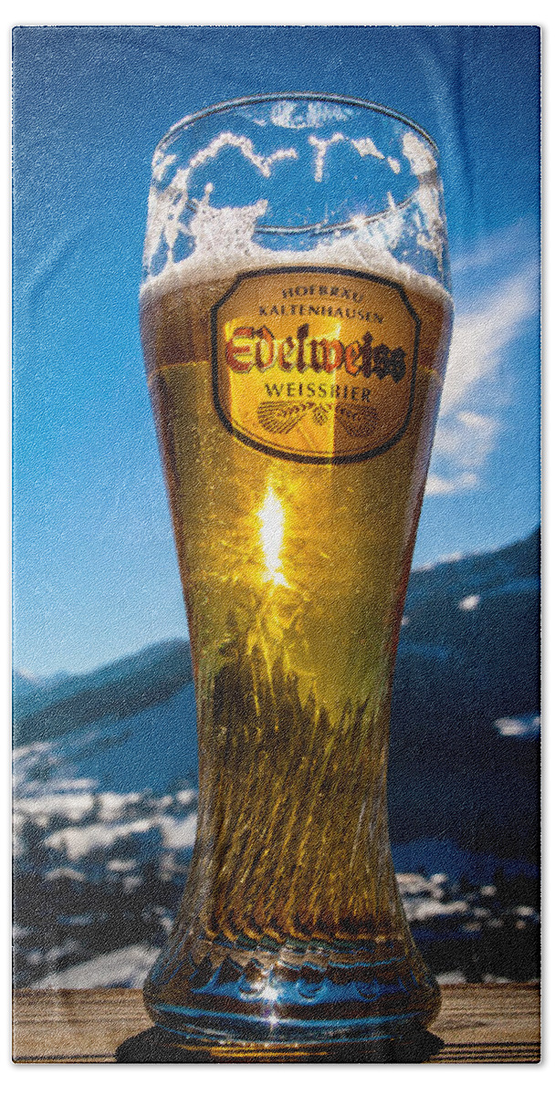 Austria Hand Towel featuring the photograph Edelweiss beer in Kirchberg Austria by John Wadleigh