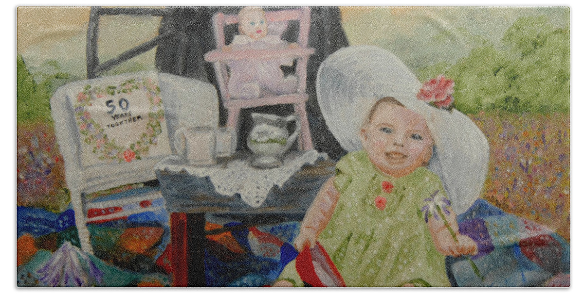 Baby Bath Towel featuring the painting Eden Rose's First Tea Party by Quwatha Valentine