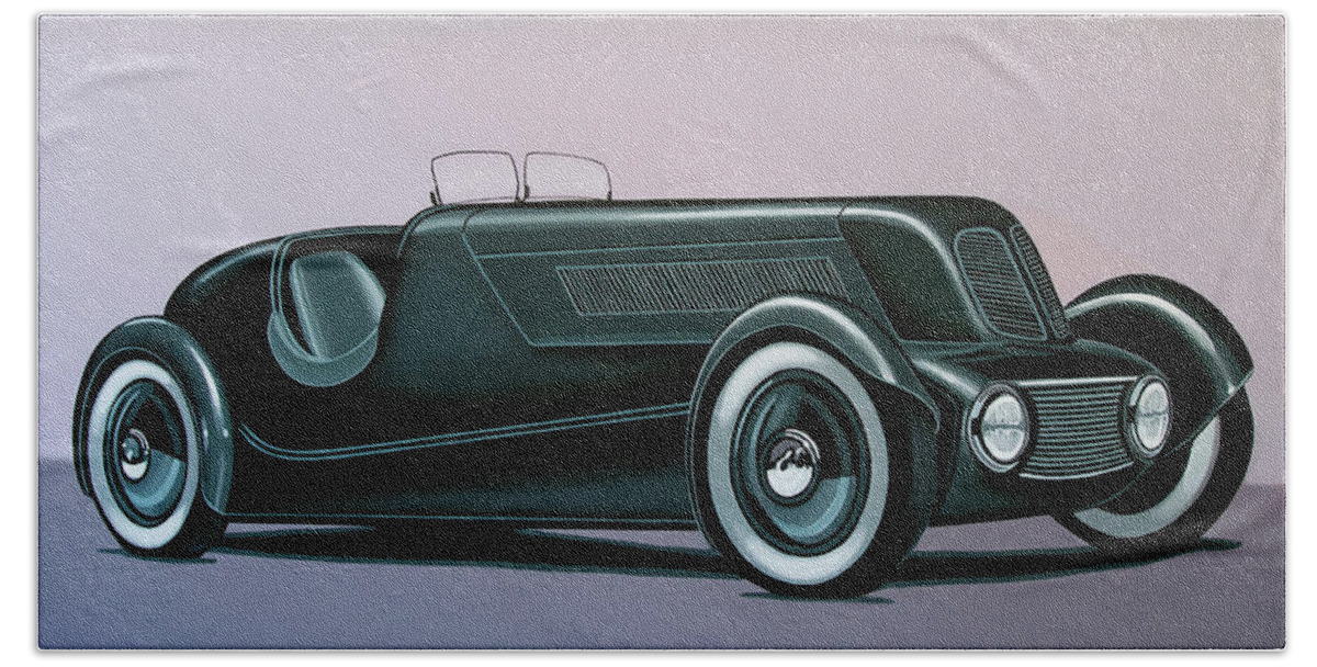 Edsel Ford Model 40 Special Speedster Hand Towel featuring the painting Edsel Ford Model 40 Special Speedster 1934 Painting by Paul Meijering