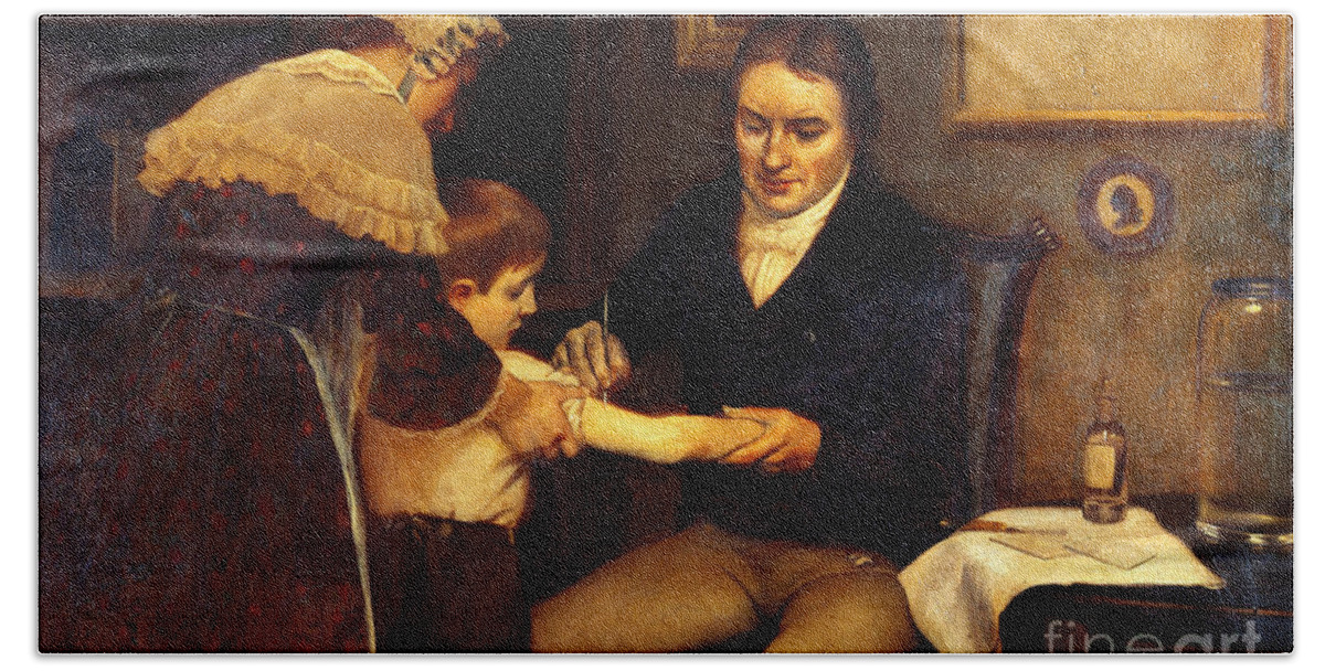 History Hand Towel featuring the photograph Edward Jenner Vaccinating Child, C.1796 by Wellcome Images
