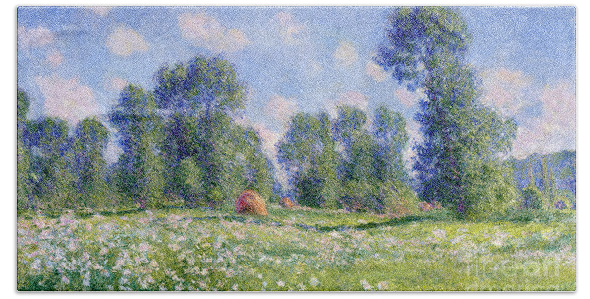Effect Of Spring Bath Sheet featuring the painting Effect of Spring at Giverny by Claude Monet
