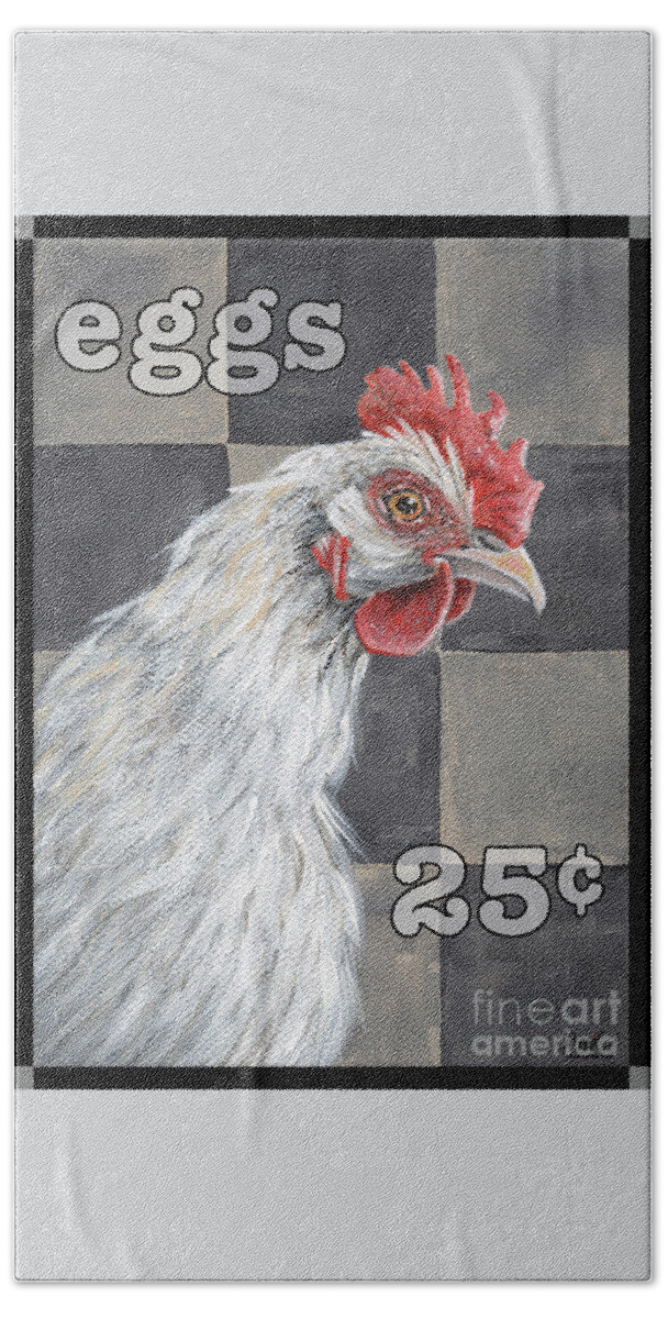 Hen Hand Towel featuring the painting Eggs 25 cents by Annie Troe